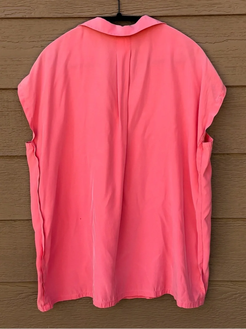 Lafayette 148 New York 100% Silk Coral Pink Short-Sleeve Button Down -Sz L - Picture 3 of 4
